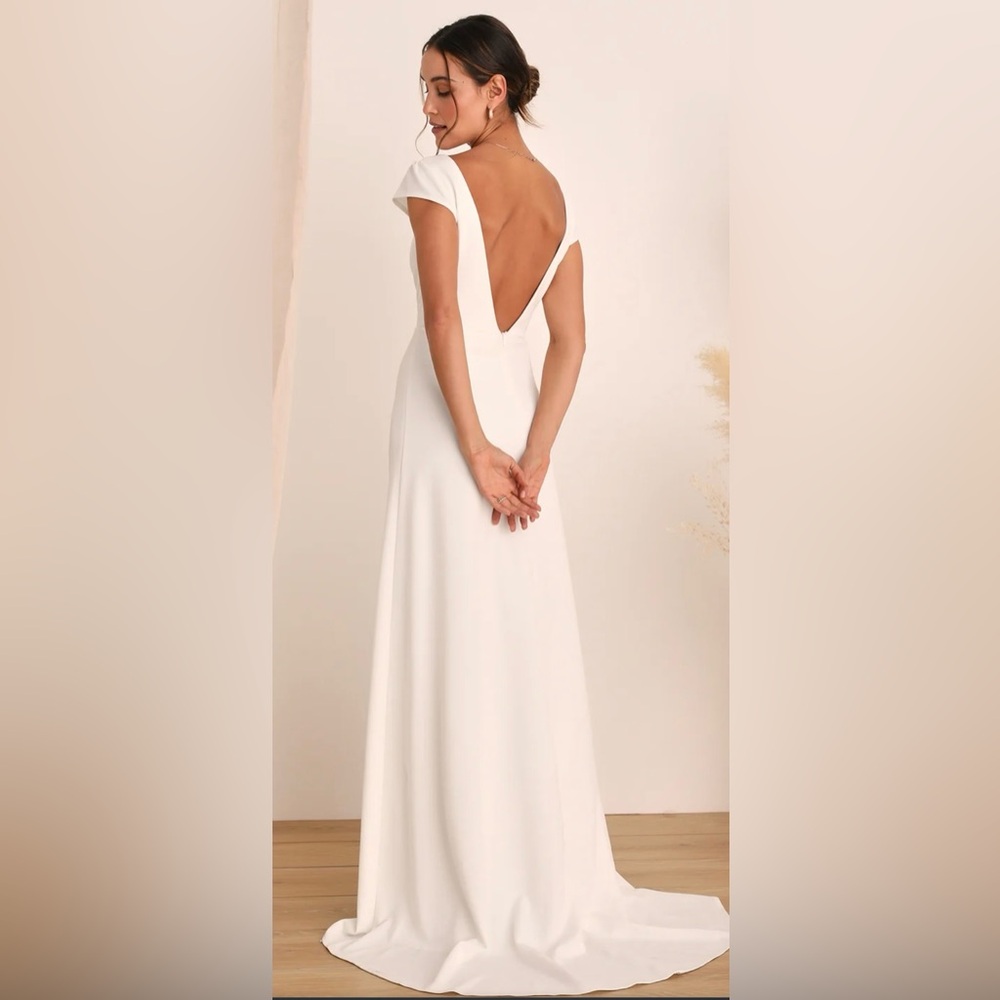 LULUS Radiance of Love White Cap Sleeve Backless A-Line Maxi Dress M